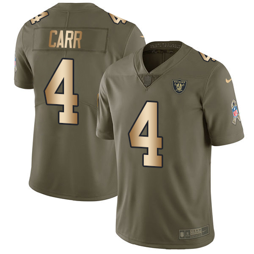 Nike Raiders #4 Derek Carr Olive/Gold Men's Stitched NFL Limited Salute To Service Jersey